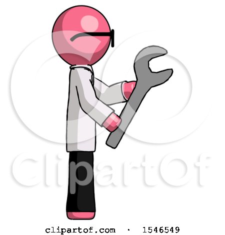 Pink Doctor Scientist Man Using Wrench Adjusting Something to Right by Leo Blanchette