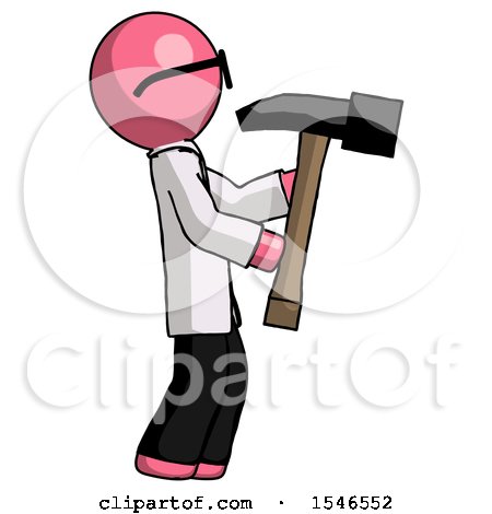 Pink Doctor Scientist Man Hammering Something on the Right by Leo Blanchette