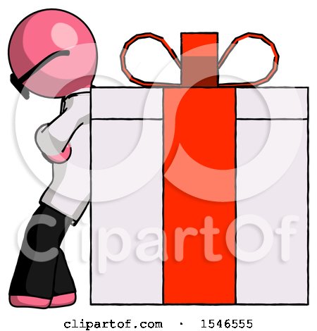 Pink Doctor Scientist Man Gift Concept - Leaning Against Large Present by Leo Blanchette