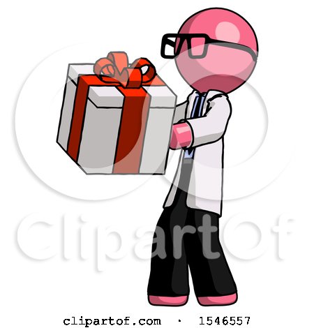 Pink Doctor Scientist Man Presenting a Present with Large Red Bow on It by Leo Blanchette