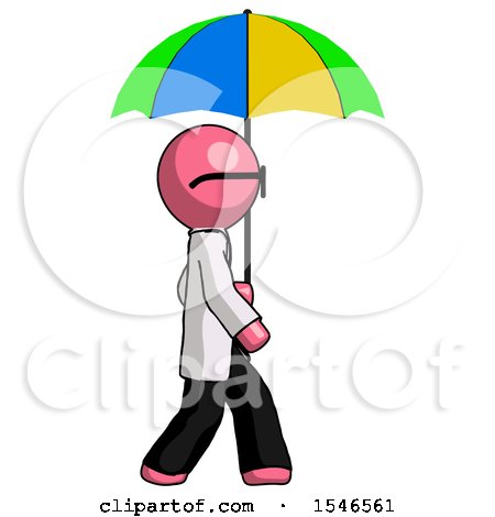 Pink Doctor Scientist Man Walking with Colored Umbrella by Leo Blanchette