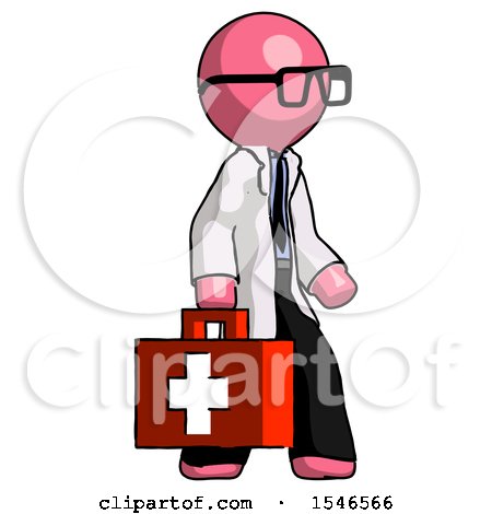 Pink Doctor Scientist Man Walking with Medical Aid Briefcase to Right by Leo Blanchette