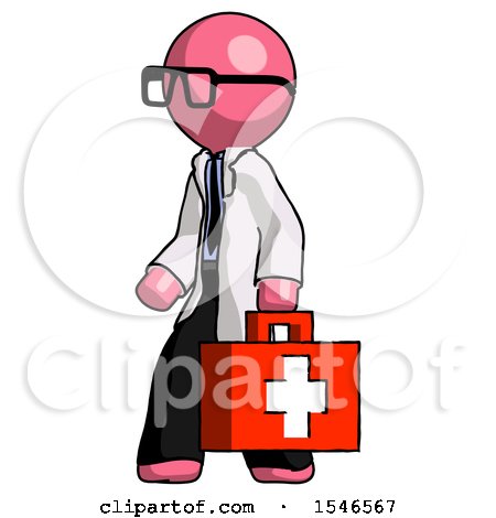 Pink Doctor Scientist Man Walking with Medical Aid Briefcase to Left by Leo Blanchette