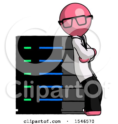 Pink Doctor Scientist Man Resting Against Server Rack Viewed at Angle by Leo Blanchette