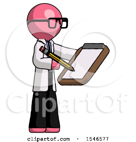 Pink Doctor Scientist Man Using Clipboard and Pencil by Leo Blanchette