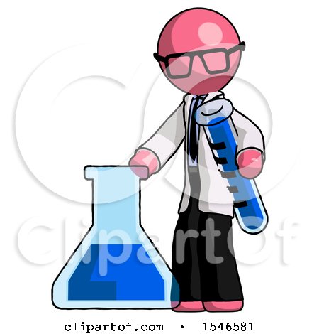 Pink Doctor Scientist Man Holding Test Tube Beside Beaker or Flask by Leo Blanchette
