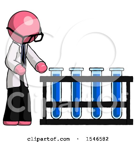 Pink Doctor Scientist Man Using Test Tubes or Vials on Rack by Leo Blanchette