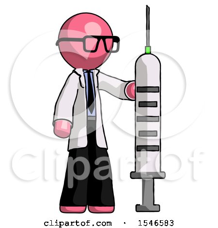 Pink Doctor Scientist Man Holding Large Syringe by Leo Blanchette