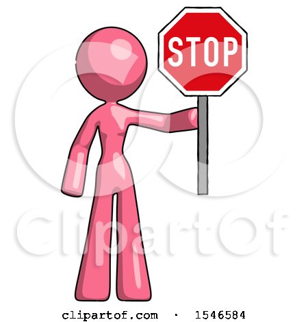 Pink Design Mascot Woman Holding Stop Sign by Leo Blanchette