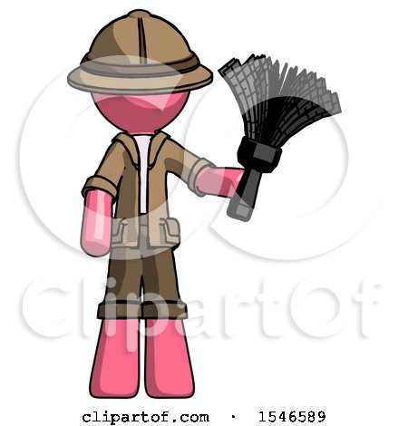Pink Explorer Ranger Man Holding Feather Duster Facing Forward by Leo Blanchette