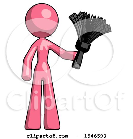 Pink Design Mascot Woman Holding Feather Duster Facing Forward by Leo Blanchette