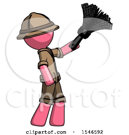 Pink Explorer Ranger Man Dusting with Feather Duster Upwards by Leo Blanchette