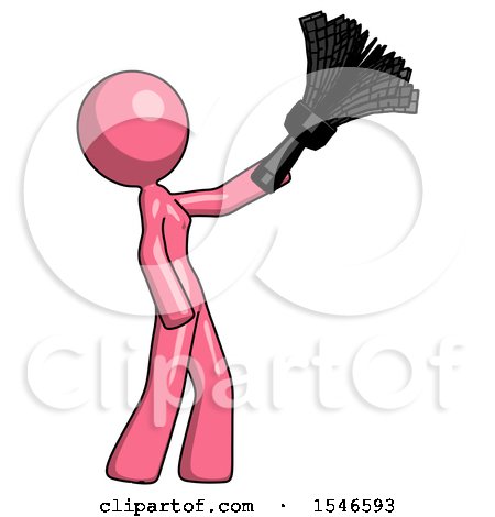 Pink Design Mascot Woman Dusting with Feather Duster Upwards by Leo Blanchette