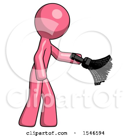 Pink Design Mascot Man Dusting with Feather Duster Downwards by Leo Blanchette