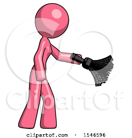 Pink Design Mascot Woman Dusting with Feather Duster Downwards by Leo Blanchette