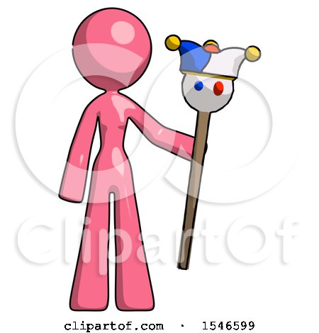 Pink Design Mascot Woman Holding Jester Staff by Leo Blanchette