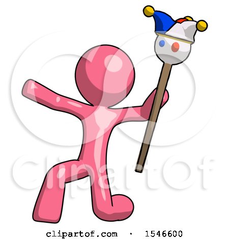 Pink Design Mascot Man Holding Jester Staff Posing Charismatically by Leo Blanchette