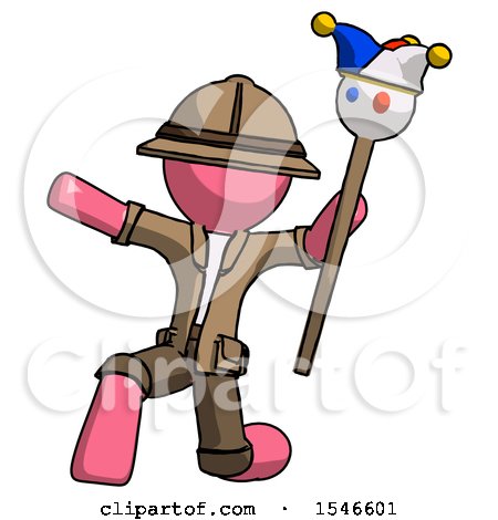 Pink Explorer Ranger Man Holding Jester Staff Posing Charismatically by Leo Blanchette