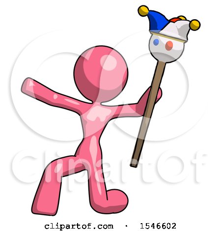 Pink Design Mascot Woman Holding Jester Staff Posing Charismatically by Leo Blanchette