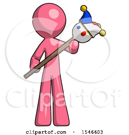 Pink Design Mascot Man Holding Jester Diagonally by Leo Blanchette