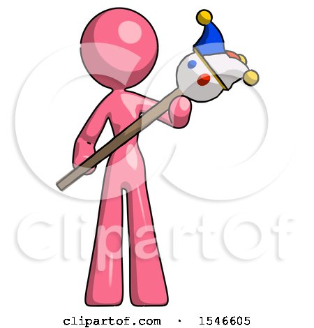 Pink Design Mascot Woman Holding Jester Diagonally by Leo Blanchette
