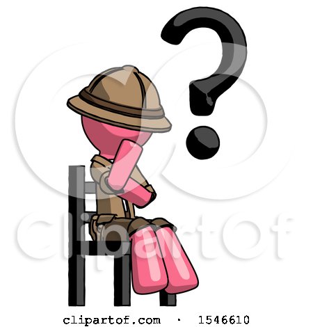 Pink Explorer Ranger Man Question Mark Concept, Sitting on Chair Thinking by Leo Blanchette