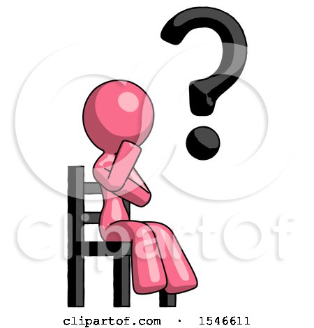 Pink Design Mascot Woman Question Mark Concept, Sitting on Chair Thinking by Leo Blanchette