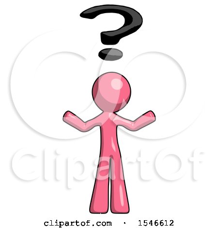 Pink Design Mascot Man with Question Mark Above Head, Confused by Leo Blanchette