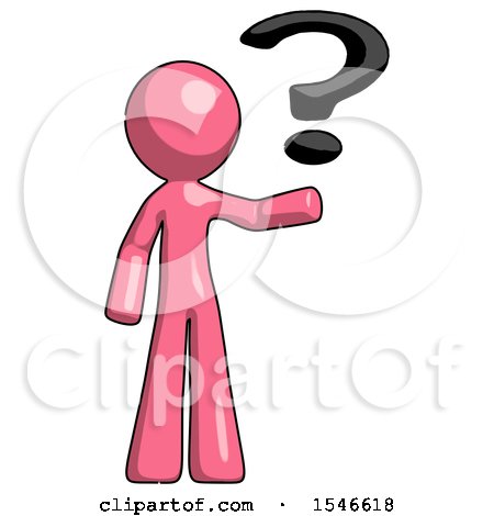 Pink Design Mascot Man Holding Question Mark to Right by Leo Blanchette