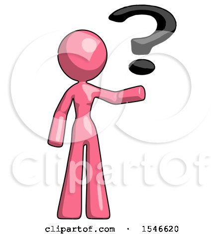 Pink Design Mascot Woman Holding Question Mark to Right by Leo Blanchette