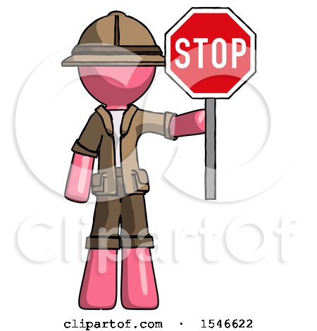 Pink Explorer Ranger Man Holding Stop Sign by Leo Blanchette