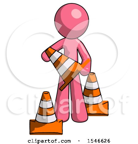 Pink Design Mascot Man Holding a Traffic Cone by Leo Blanchette