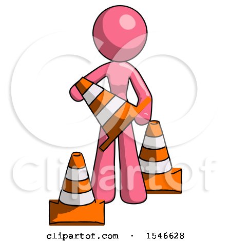 Pink Design Mascot Woman Holding a Traffic Cone by Leo Blanchette