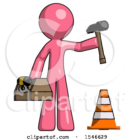 Pink Design Mascot Man Under Construction Concept, Traffic Cone and Tools by Leo Blanchette