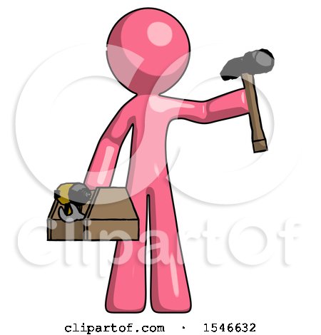 Pink Design Mascot Man Holding Tools and Toolchest Ready to Work by Leo Blanchette
