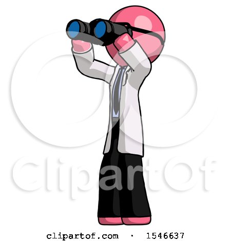 Pink Doctor Scientist Man Looking Through Binoculars to the Left by Leo Blanchette