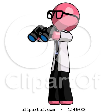 Pink Doctor Scientist Man Holding Binoculars Ready to Look Left by Leo Blanchette