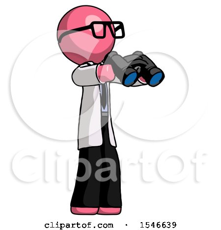 Pink Doctor Scientist Man Holding Binoculars Ready to Look Right by Leo Blanchette