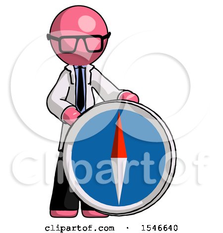 Pink Doctor Scientist Man Standing Beside Large Compass by Leo Blanchette
