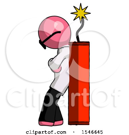Pink Doctor Scientist Man Leaning Against Dynimate, Large Stick Ready to Blow by Leo Blanchette