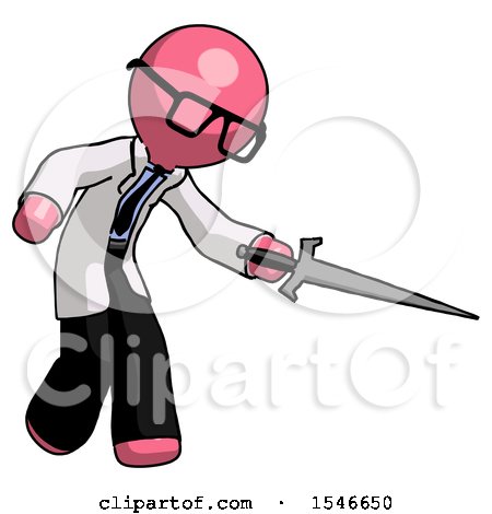 Pink Doctor Scientist Man Sword Pose Stabbing or Jabbing by Leo Blanchette