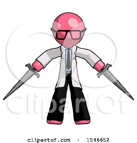Pink Doctor Scientist Man Two Sword Defense Pose by Leo Blanchette