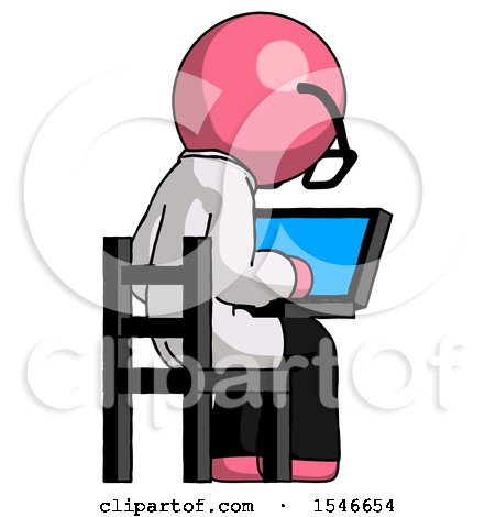 Pink Doctor Scientist Man Using Laptop Computer While Sitting in Chair View from Back by Leo Blanchette
