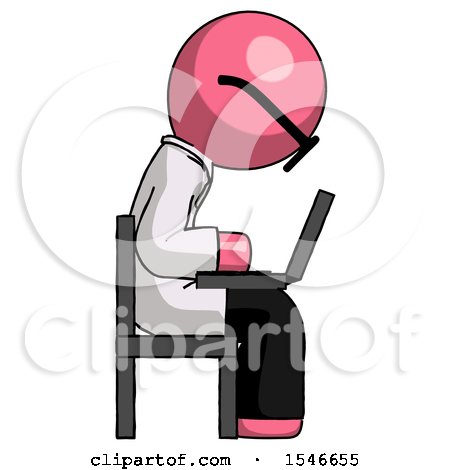 Pink Doctor Scientist Man Using Laptop Computer While Sitting in Chair View from Side by Leo Blanchette