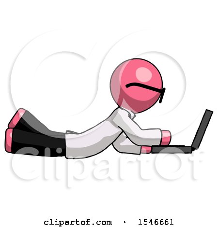 Pink Doctor Scientist Man Using Laptop Computer While Lying on Floor Side View by Leo Blanchette