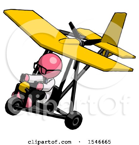 Pink Doctor Scientist Man in Ultralight Aircraft Top Side View by Leo Blanchette