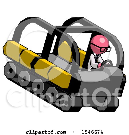 Pink Doctor Scientist Man Driving Amphibious Tracked Vehicle Top Angle View by Leo Blanchette