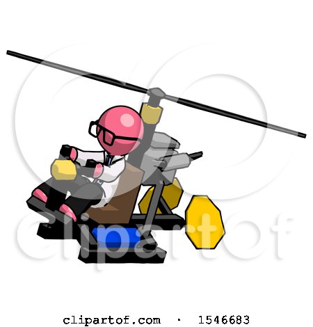 Pink Doctor Scientist Man Flying in Gyrocopter Front Side Angle Top View by Leo Blanchette
