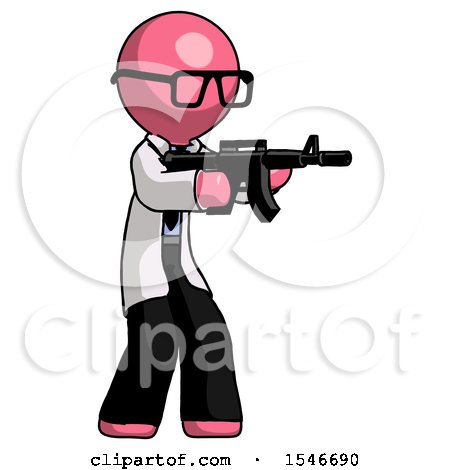 Pink Doctor Scientist Man Shooting Automatic Assault Weapon by Leo Blanchette