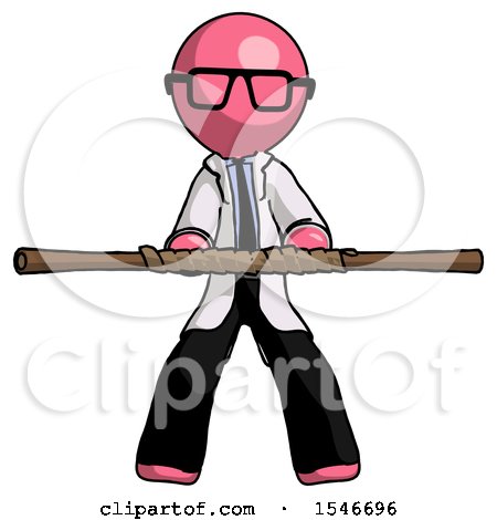 Pink Doctor Scientist Man Bo Staff Kung Fu Defense Pose by Leo Blanchette